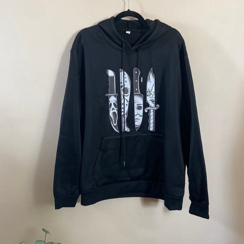 New Black Horror Movie Character graphic Hoodie pullover Men's Medium Halloween